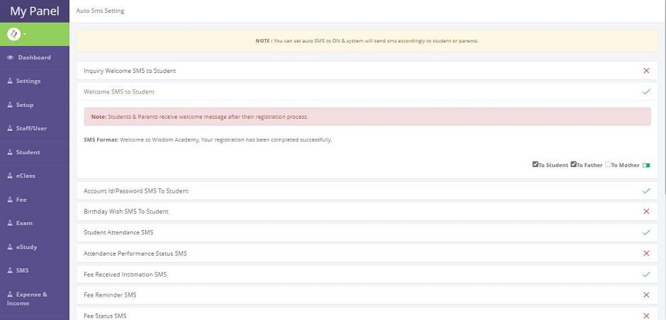 student Send SMS/Notifications management system for Institutes